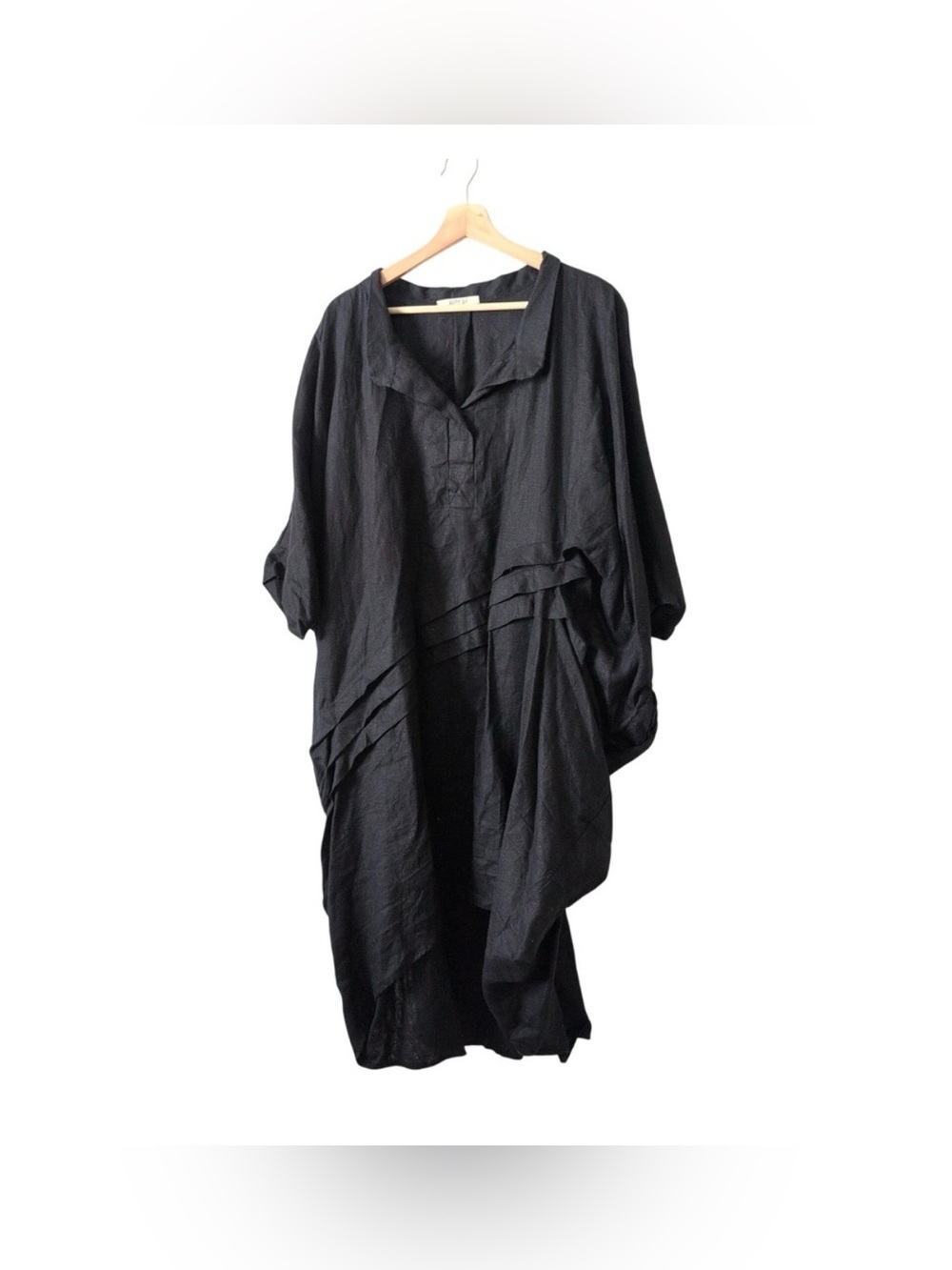 Gaby Ga Black Linen Avant-Garde Lagenlook Artistic Handmade Art Draped Dress OS
